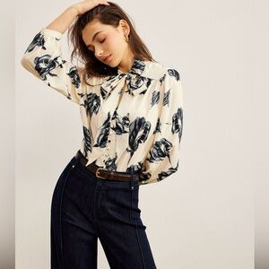 Commense Boheme Printed Tie Neck Satin Blouse Large
